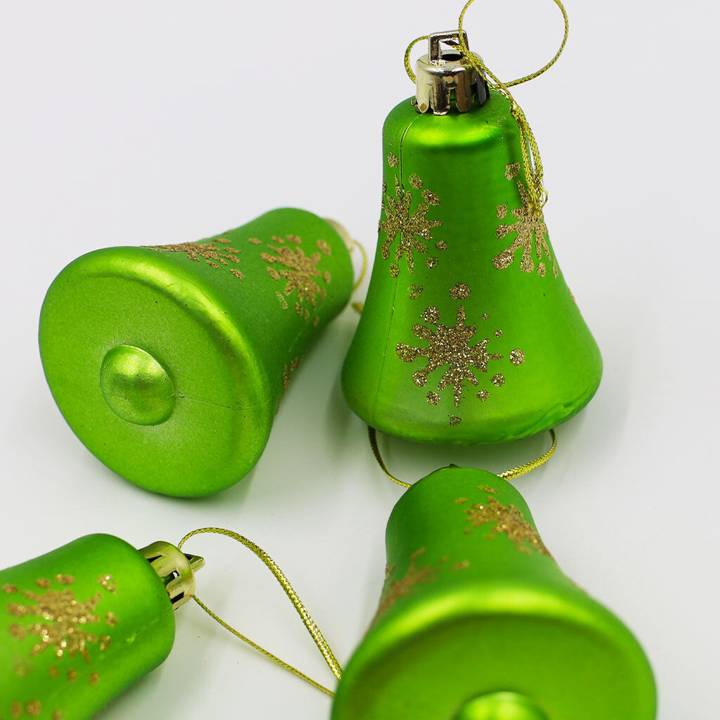 GREEN BELL SHAPED BAUBLES With GOLD 75mm