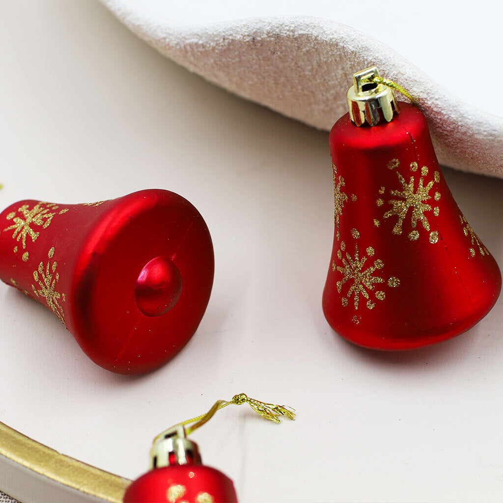 RED BELL SHAPED BAUBLES  With GOLD 75mm