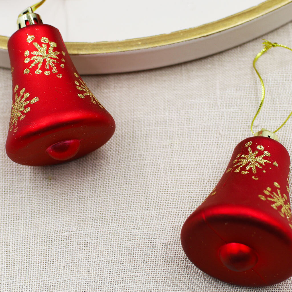RED BELL SHAPED BAUBLES  With GOLD 75mm