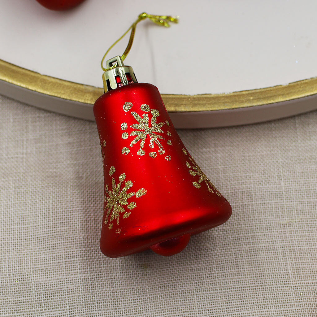 RED BELL SHAPED BAUBLES  With GOLD 75mm