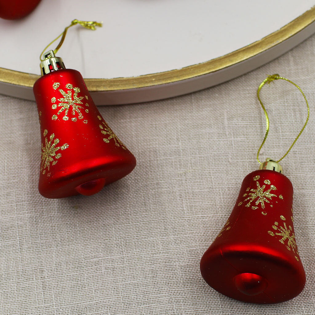 RED BELL SHAPED BAUBLES  With GOLD 75mm