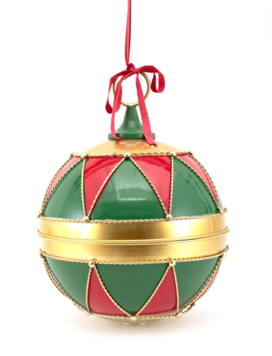 Red, Green and Gold Antique Metal Bauble 20cm