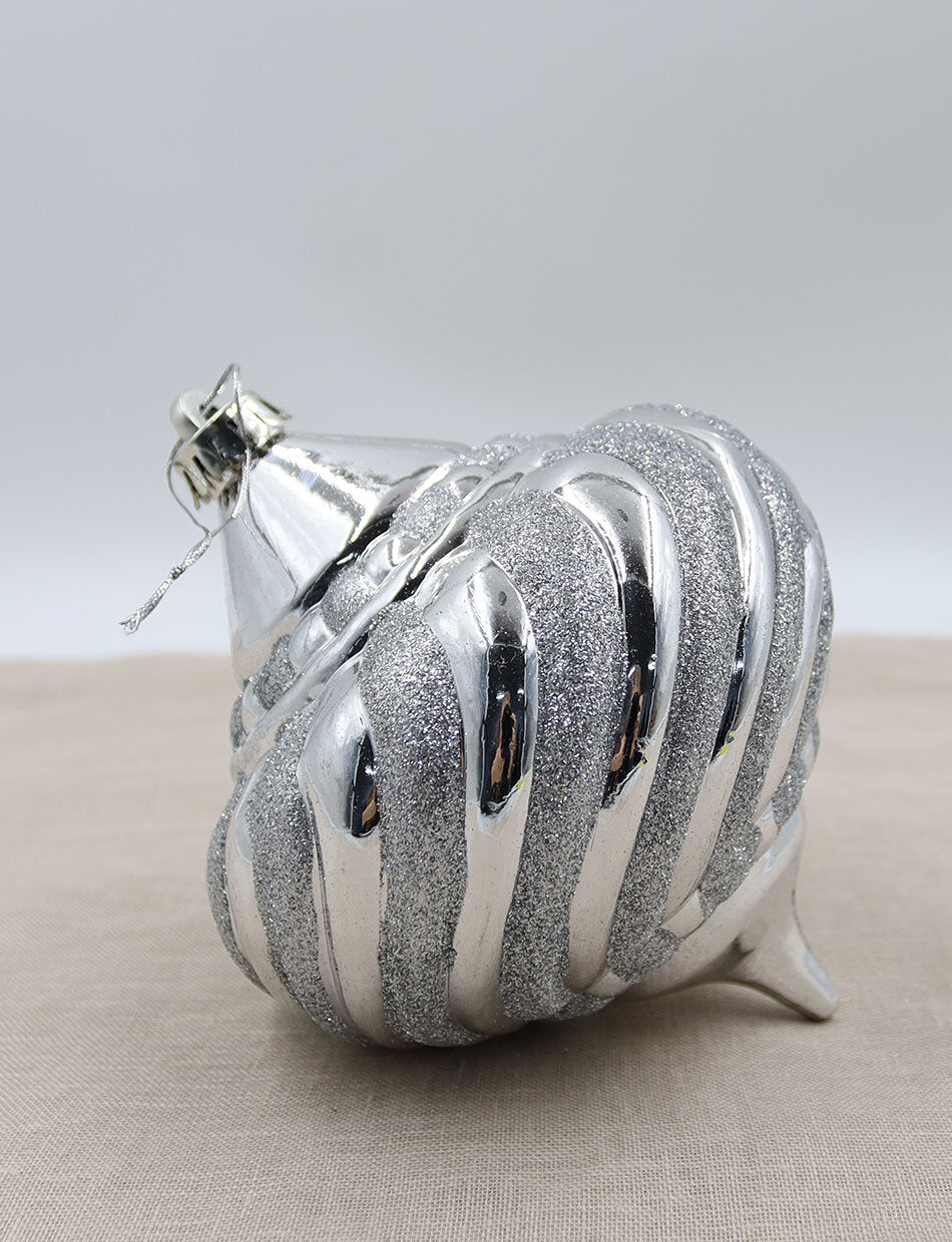 SILVER Onion Shaped Christmas Baubles 150mm