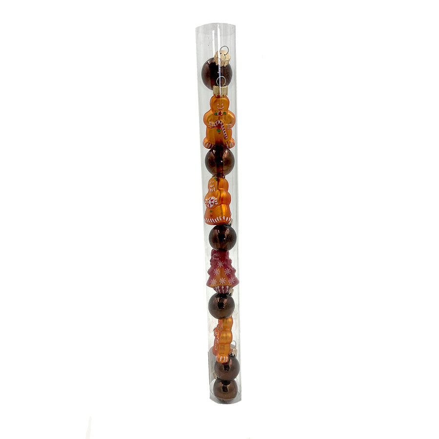 Glass Christmas Bauble single Mini figue ball - 18 / tube Gingerbread