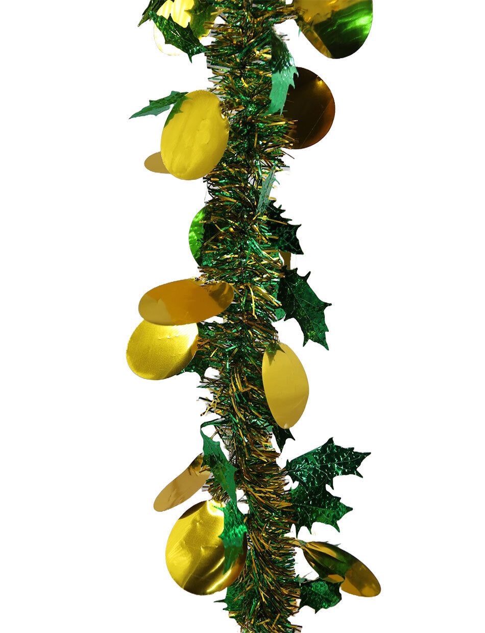5m GOLD GREEN Mix Christmas Tinsel 100mm wide