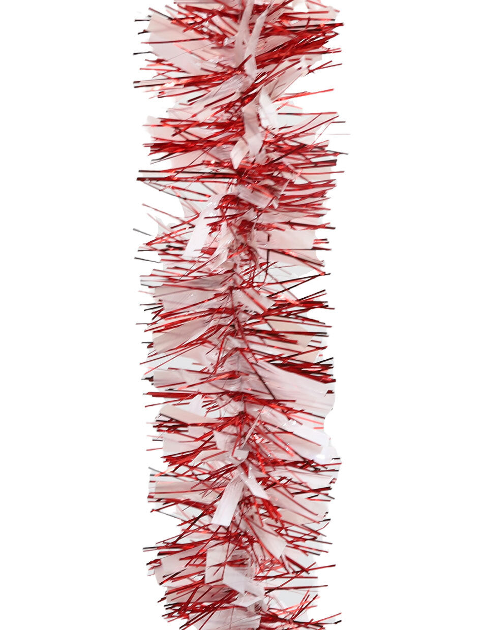 5m RED WHITE Mix Christmas Tinsel 75mm
