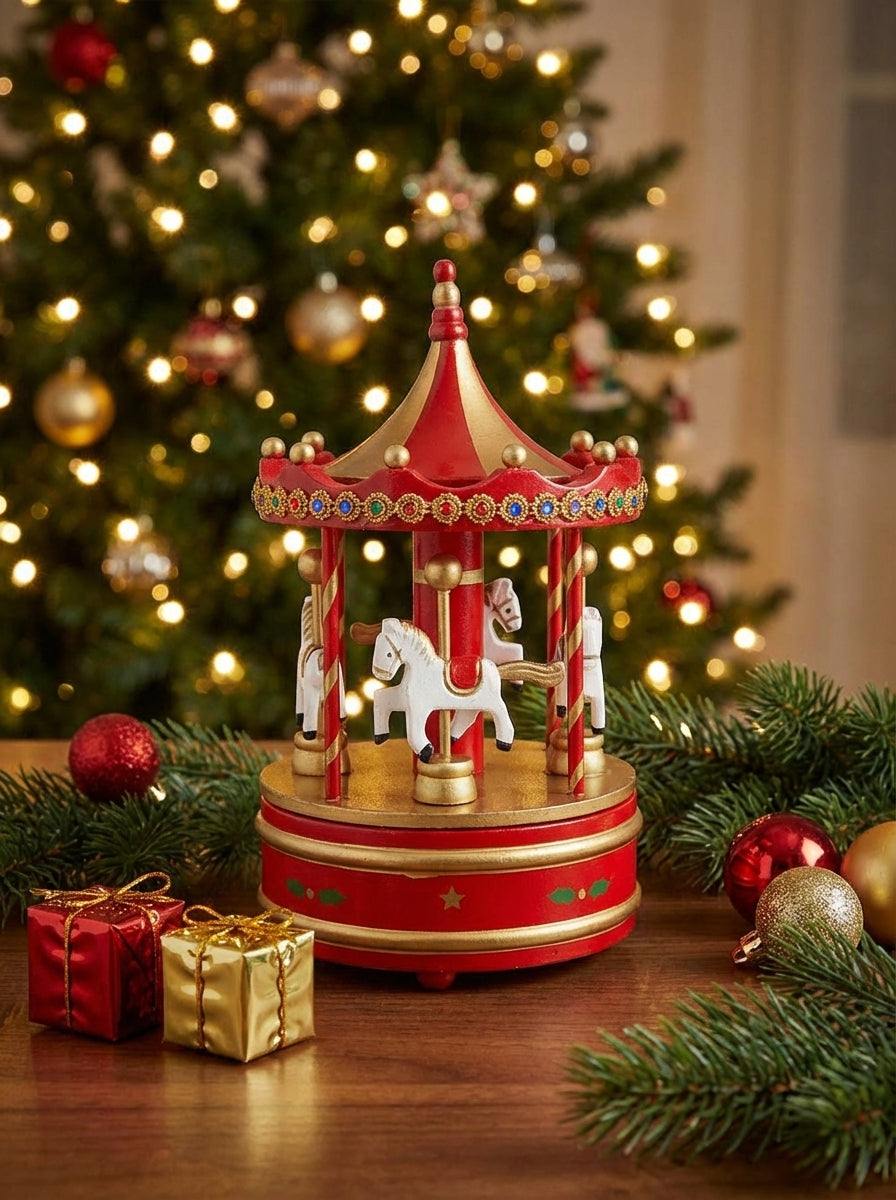 WOODEN Musical Carousel Red