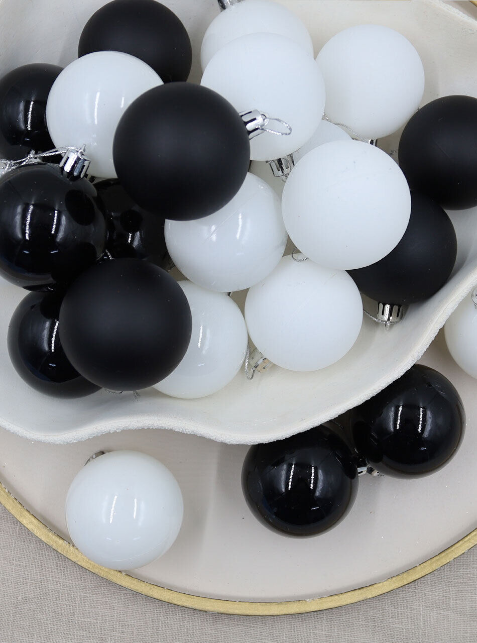 BLACK & WHITE 60mm Christmas Baubles Pearl Matt