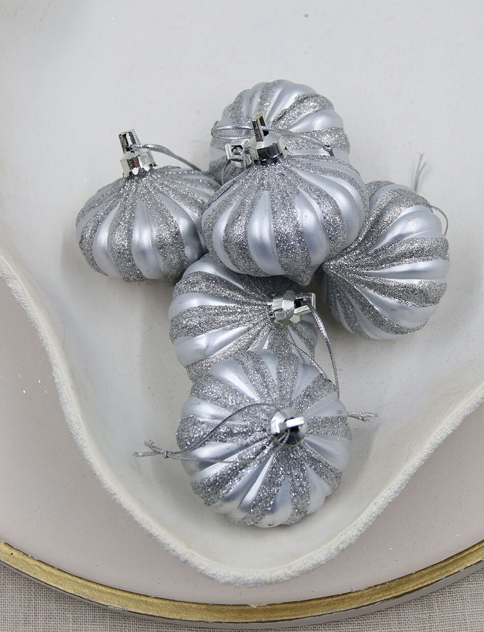 Silver Onion Shaped Christmas Baubles 6 Pack