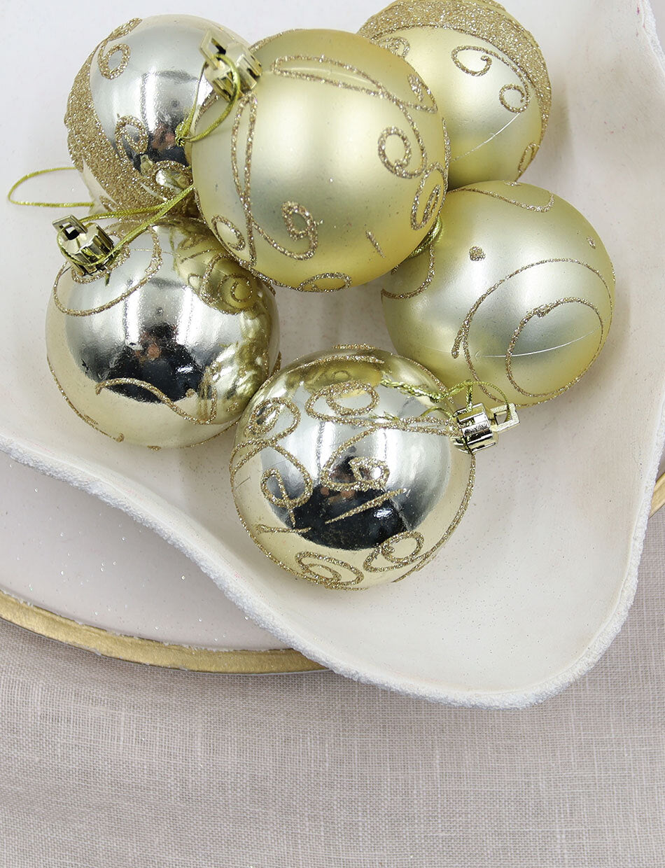 Light Gold Christmas Swirl Baubles 70mm 6 Pack