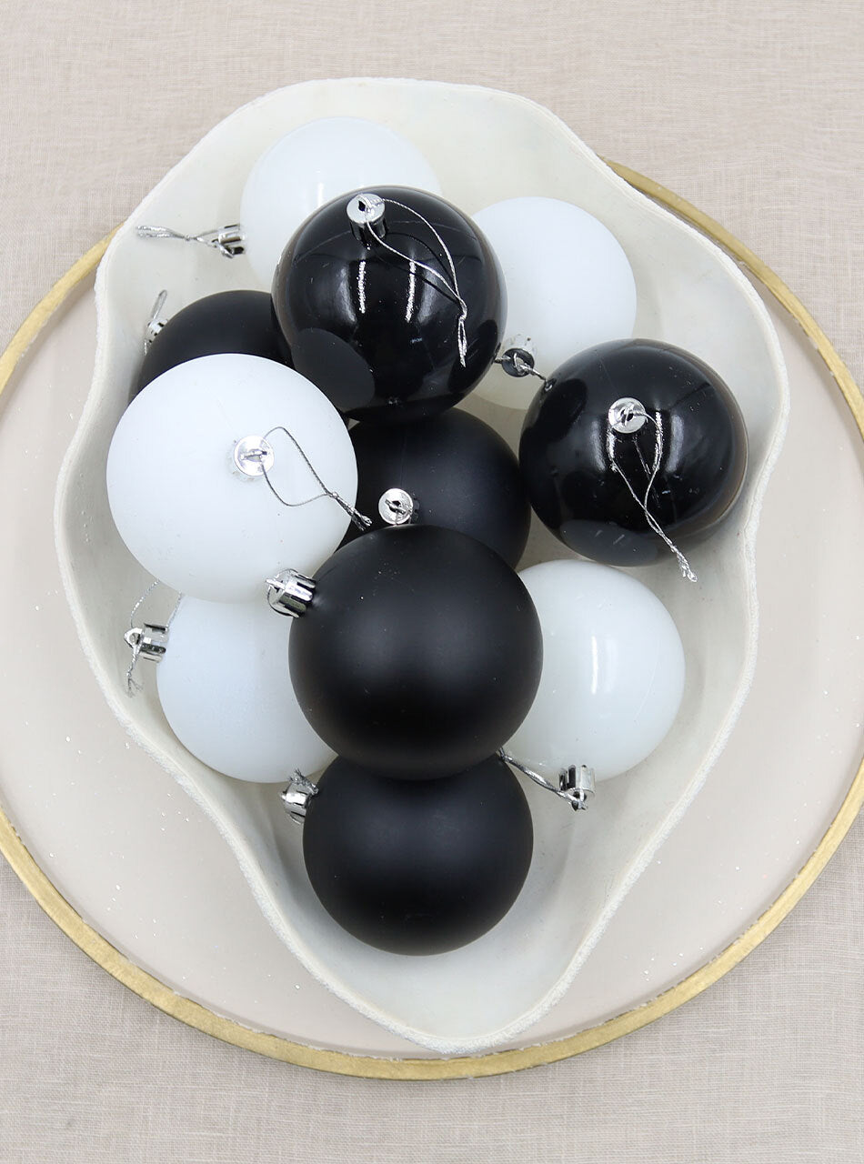 BLACK & WHITE Christmas Baubles 80mm