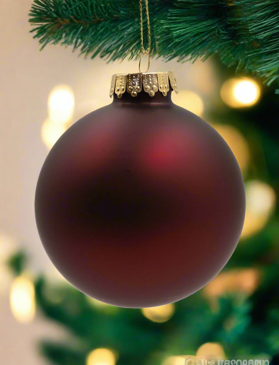 Glass Christmas Bauble Single Burgundy Red Matt 80mm