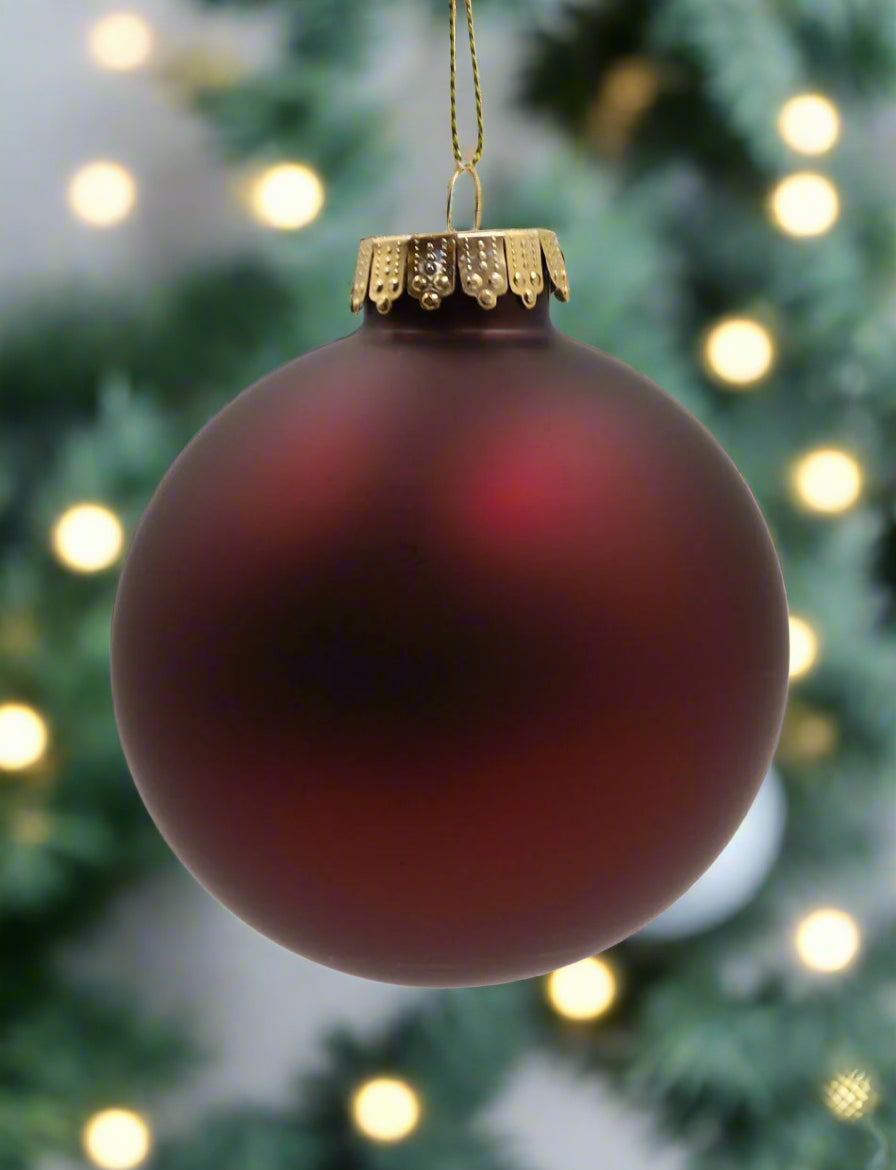 Glass Christmas Bauble Single Burgundy Red Matt 80mm