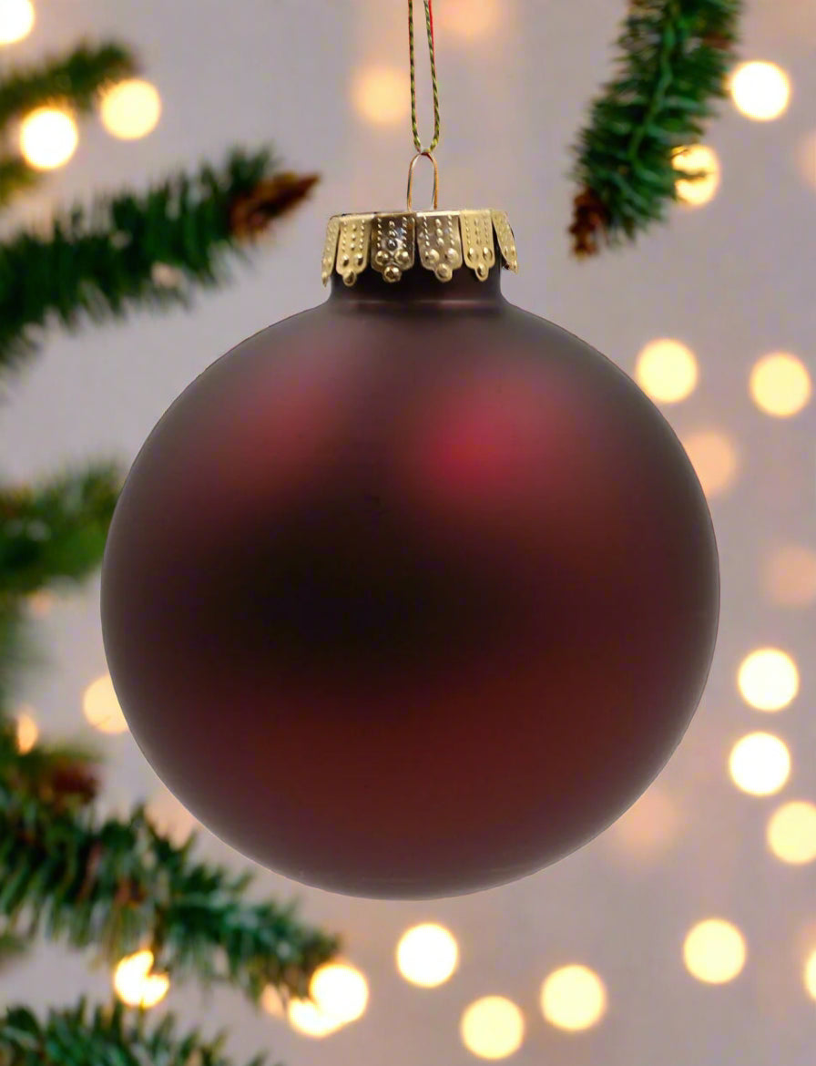 Glass Christmas Bauble Single Burgundy Red Matt 80mm