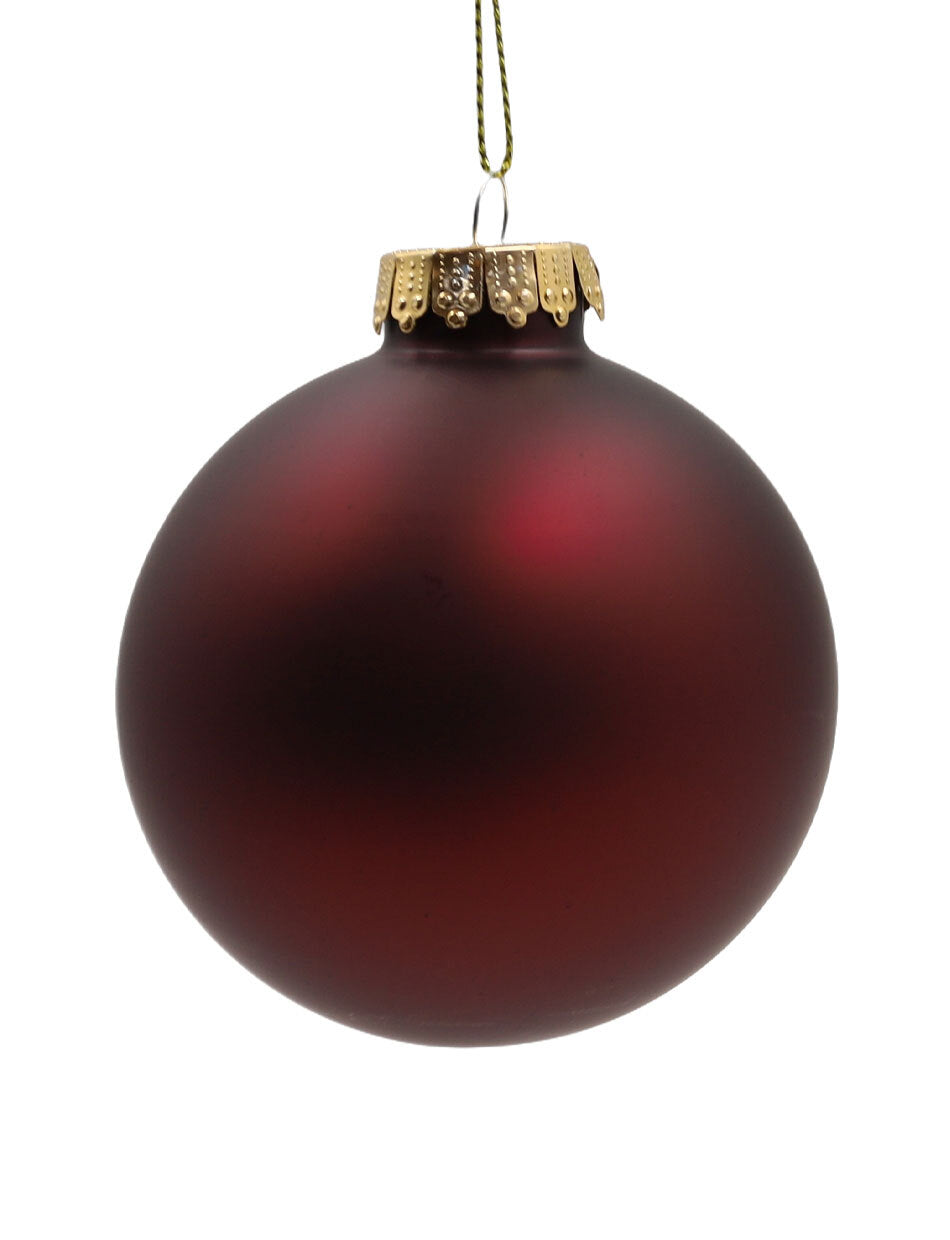 Glass Christmas Bauble Single Burgundy Red Matt 80mm