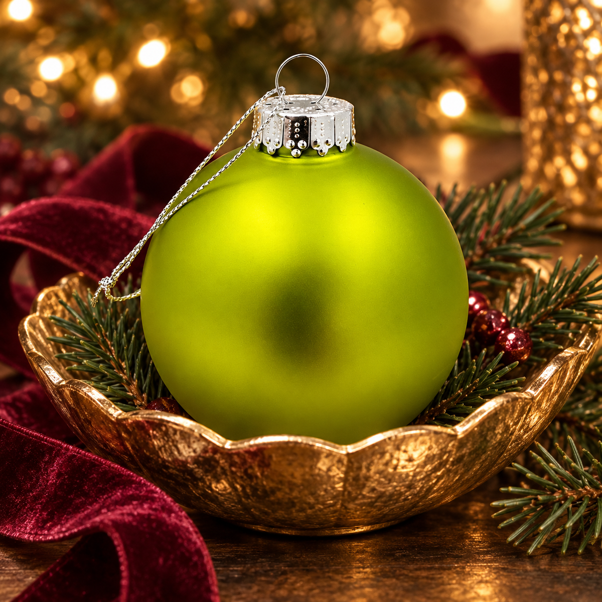 Glass Christmas Bauble single Apple Green Matt 80mm