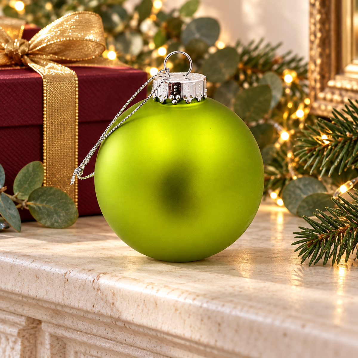 Glass Christmas Bauble single Apple Green Matt 80mm