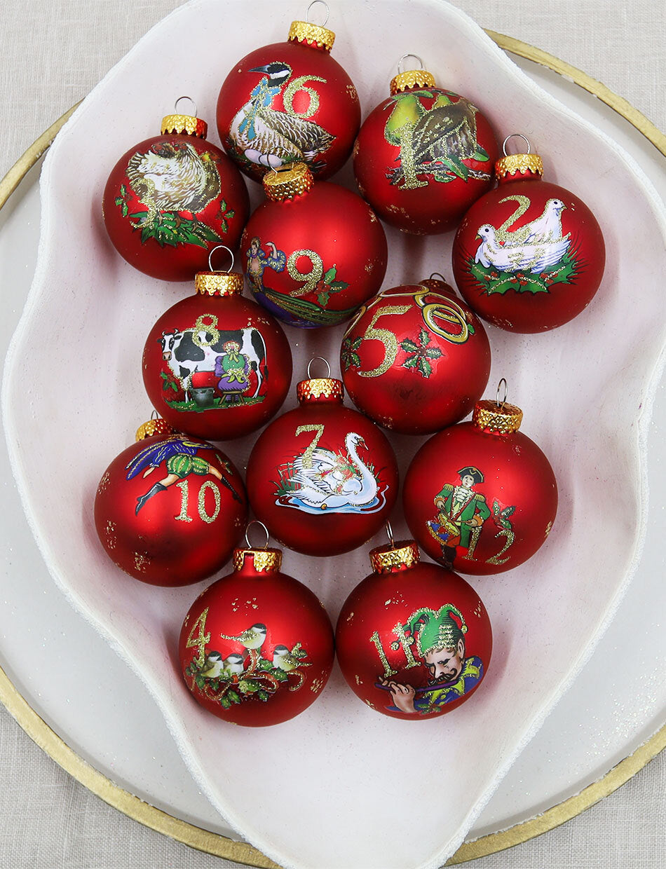 60mm Glass Christmas Day Baubles 12 Pack