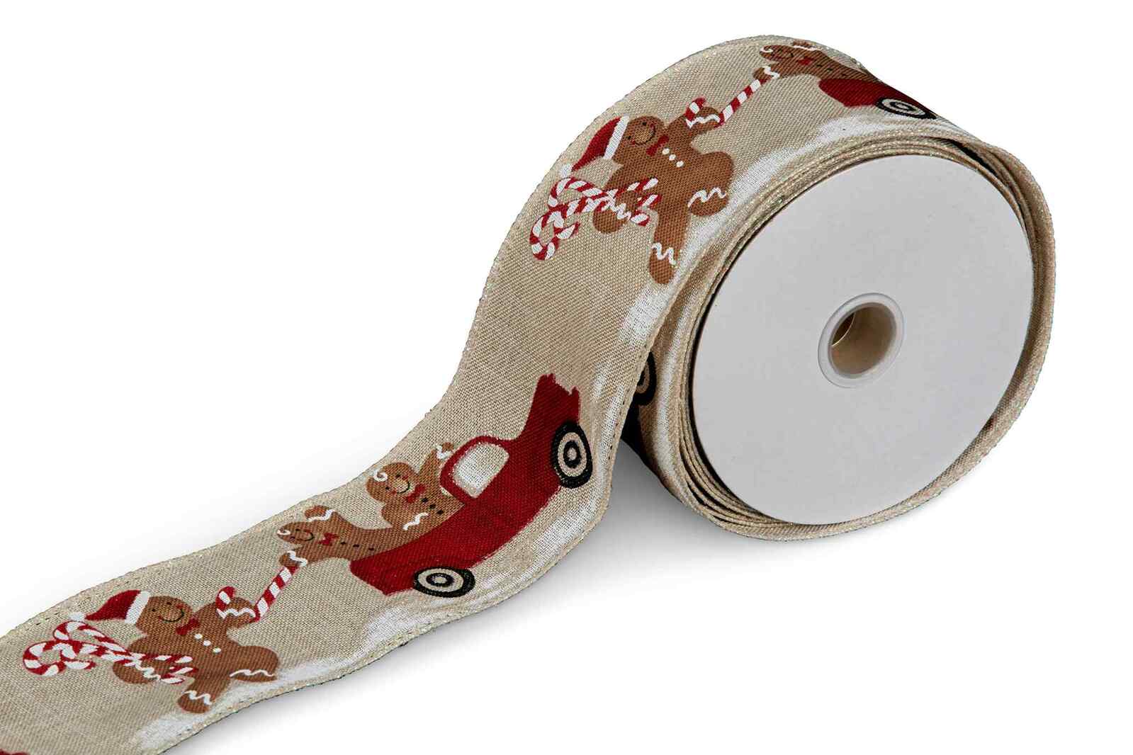 910cm Christmas Ribbon Roll with Car Gingerbread Men Pattern