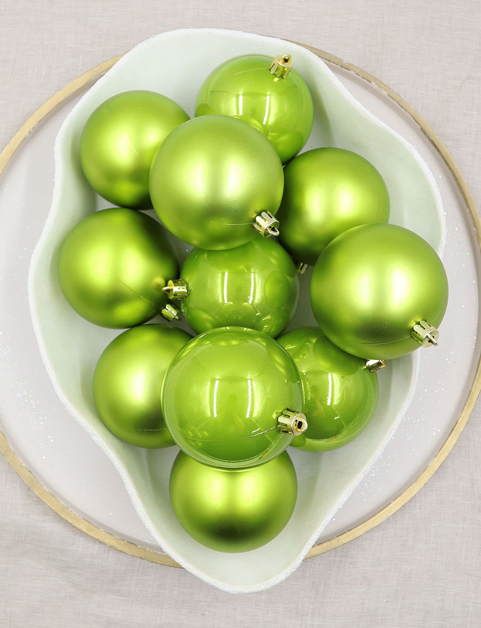 APPLE GREEN Christmas Baubles 80mm 24 Pack Pearl Matt