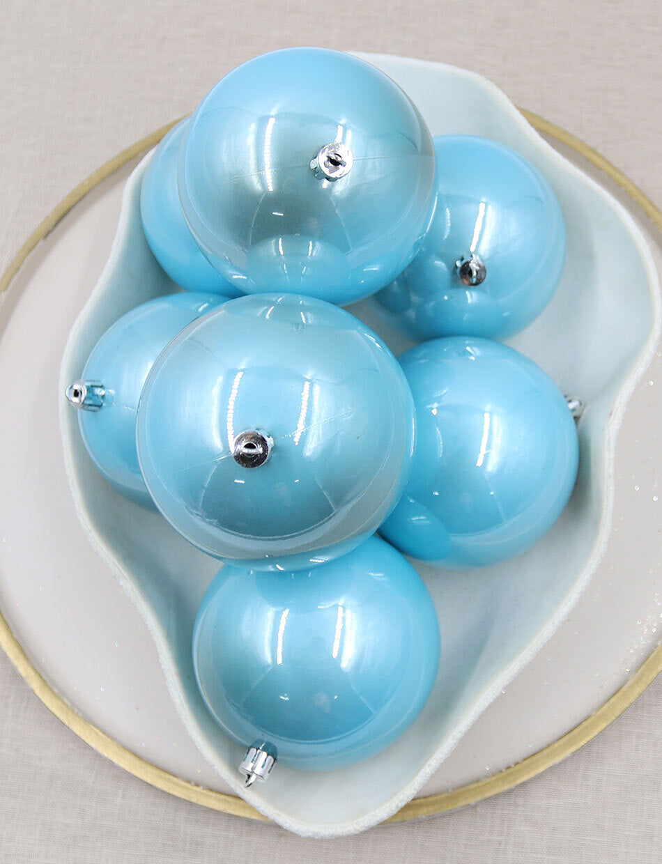 Baby Blue Christmas Baubles Pearl 100mm