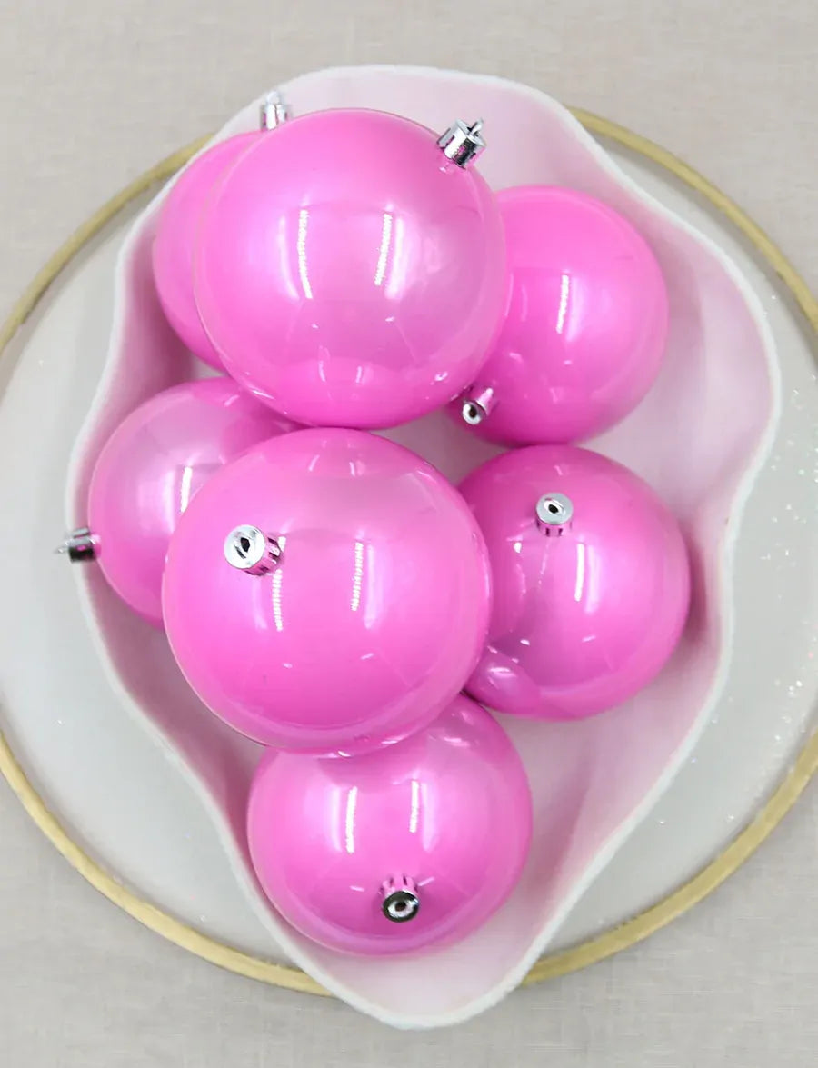 Baby Pink Christmas Baubles 80mm Pearl Packs