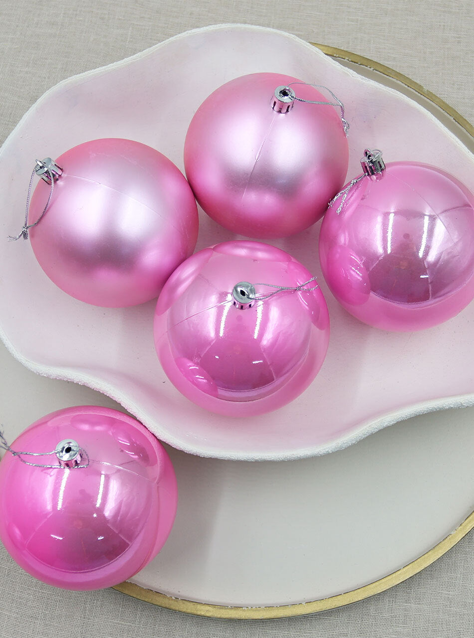 Baby Pink Christmas Baubles Pearl Matt 100mm