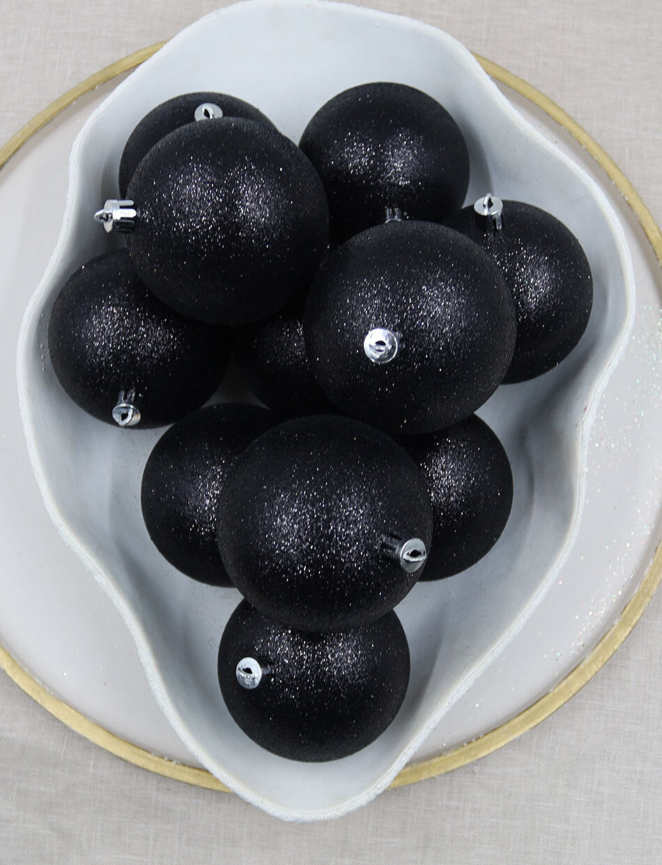 Black Christmas Baubles 80mm Glitter Packs