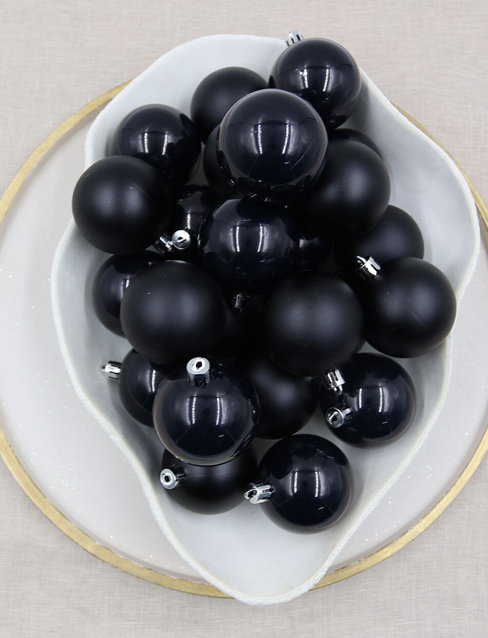 Black Christmas Baubles 60mm Pearl Matt 24 and 48 Packs