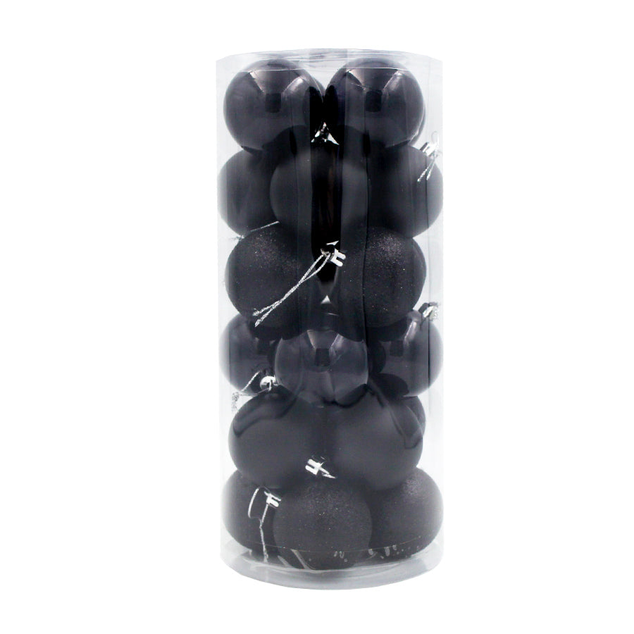 Black Christmas Baubles 80mm Pearl Matt Glitter 24 Pack