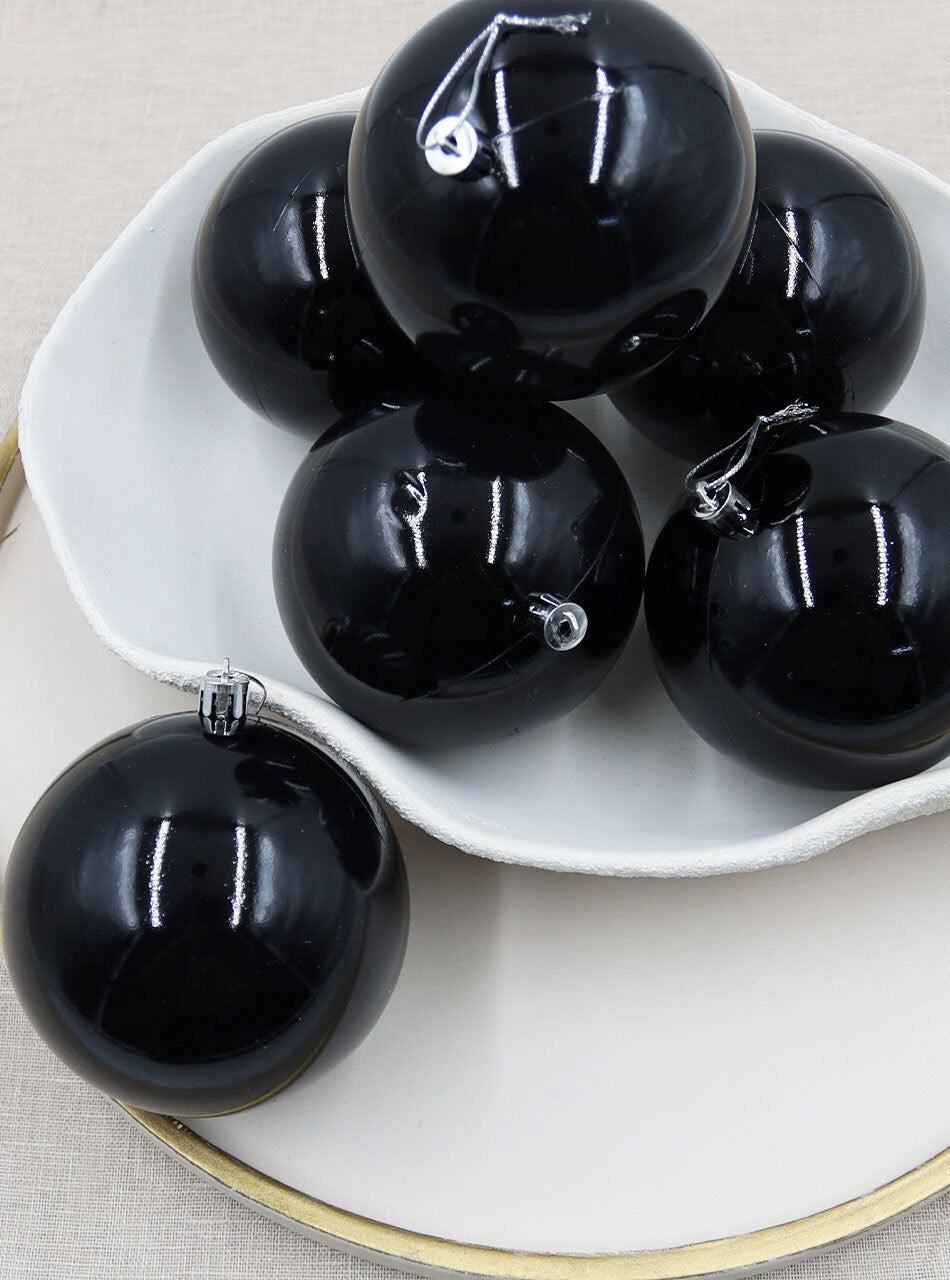 BLACK Christmas Baubles 100mm 24 Balls Gloss
