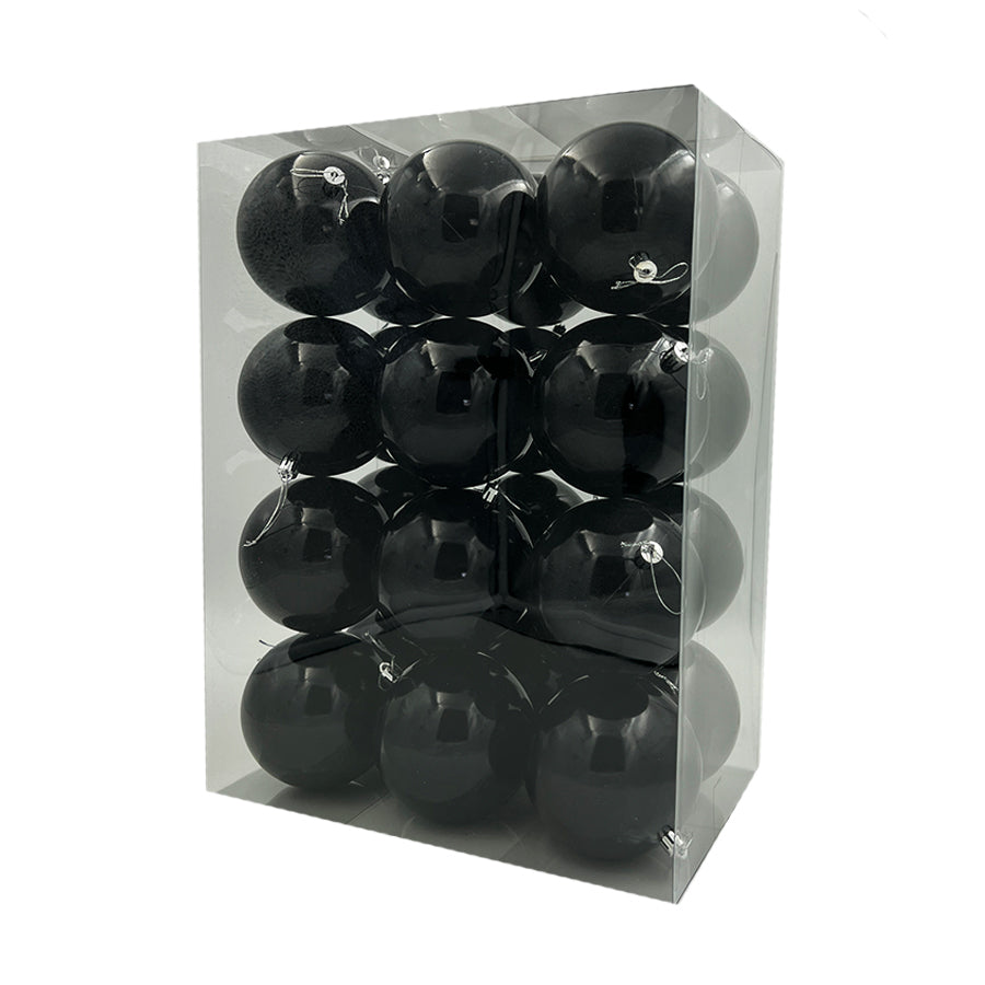 BLACK Christmas Baubles 100mm 24 Balls Gloss