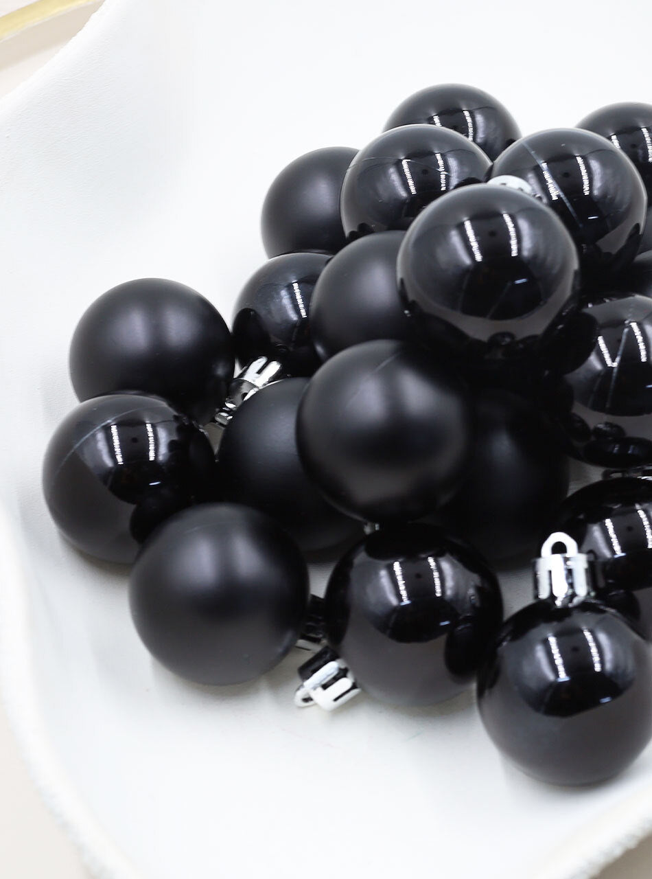 Black 40mm Christmas Baubles Pearl Matt 24 Pack
