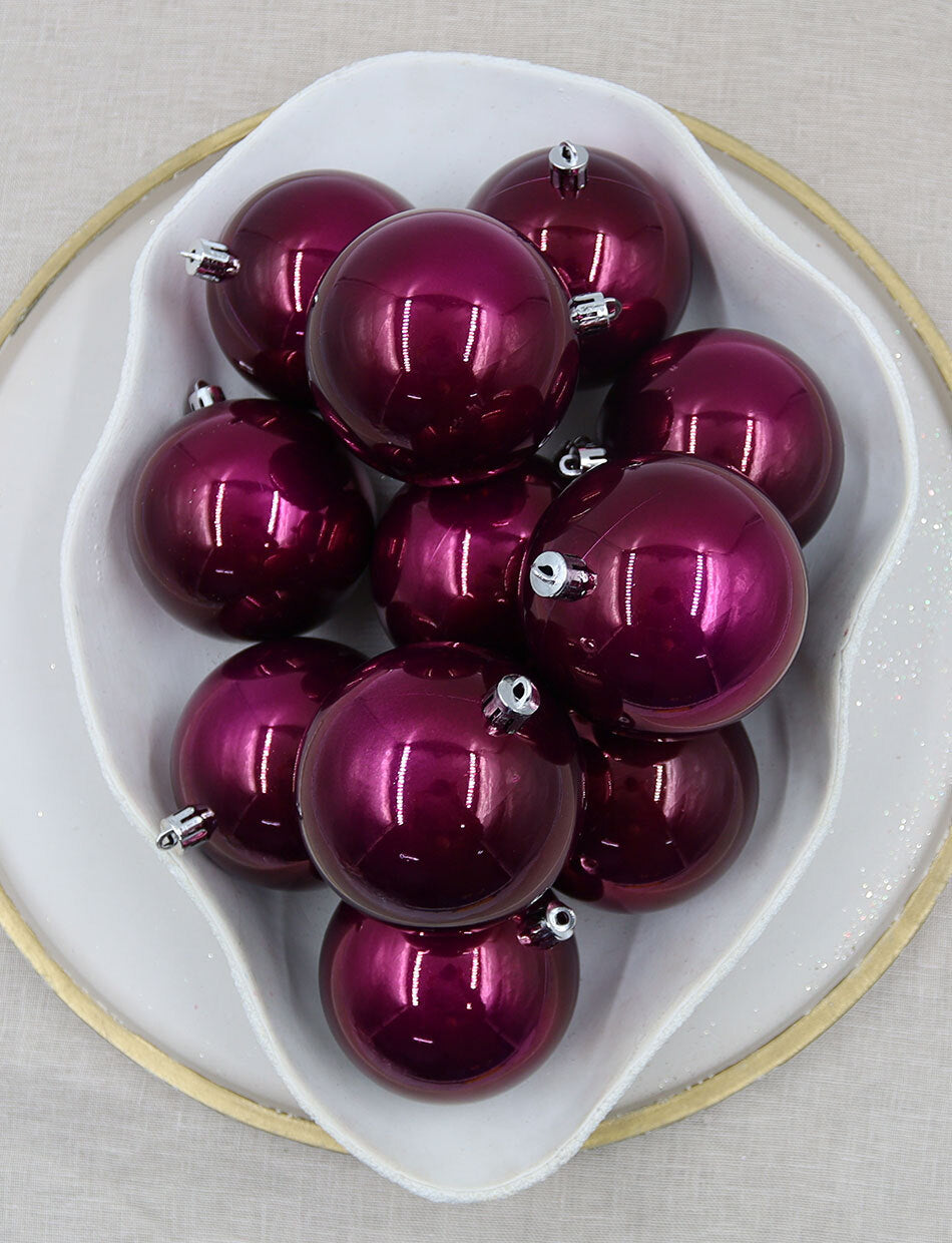 Burgundy Christmas Baubles 80mm Pearl 24 Pack