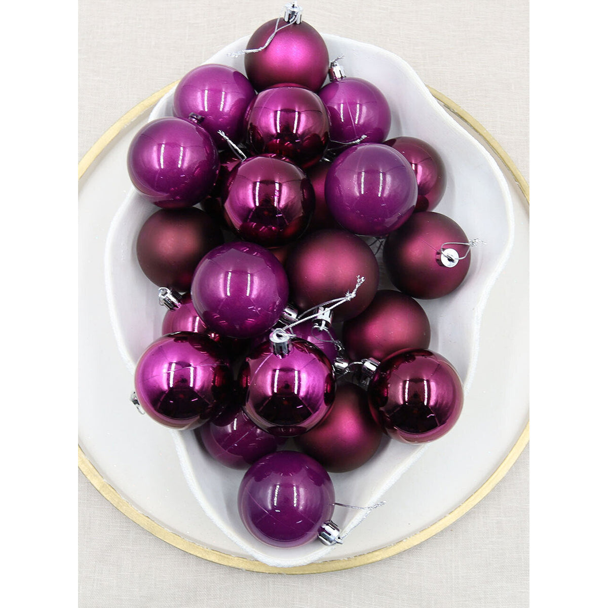 BURGUNDY Christmas Baubles 80mm Gloss Pearl Matt 24 Pack