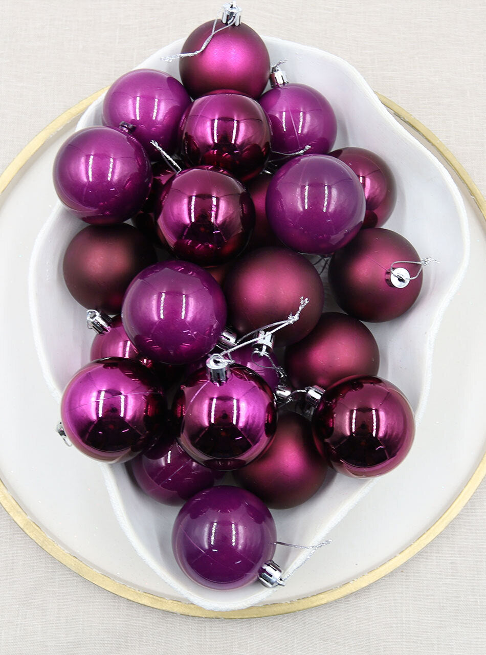 BURGUNDY Christmas Baubles 80mm Gloss Pearl Matt 24 Pack
