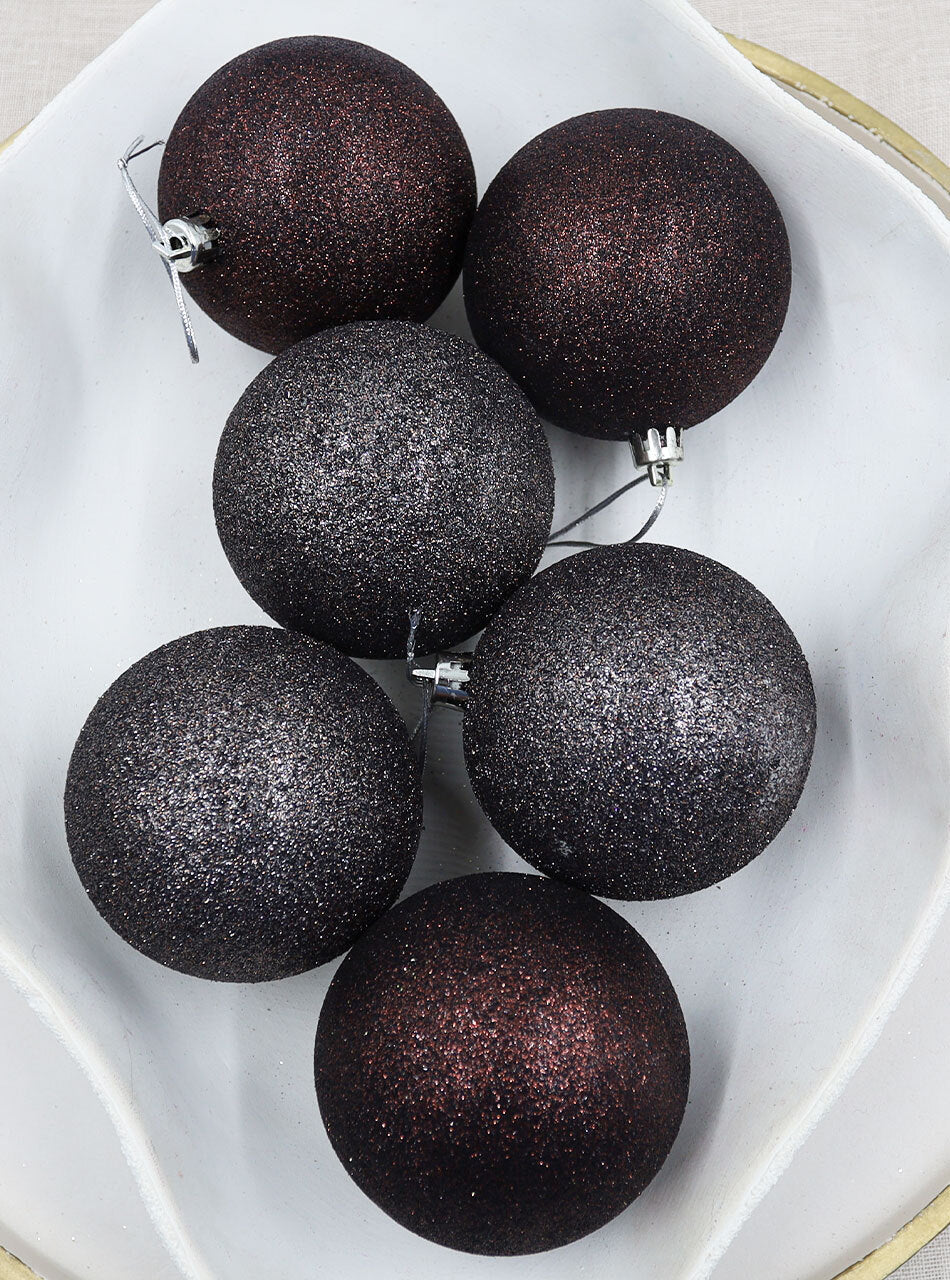 Coffee Christmas Baubles 80mm Glitter 6 Pack