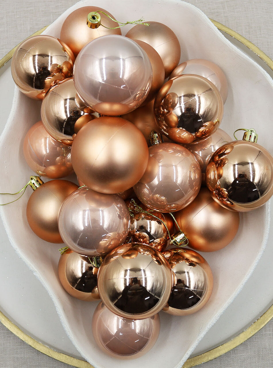 Copper Christmas Baubles 70mm Gloss Pearl Matt Packs