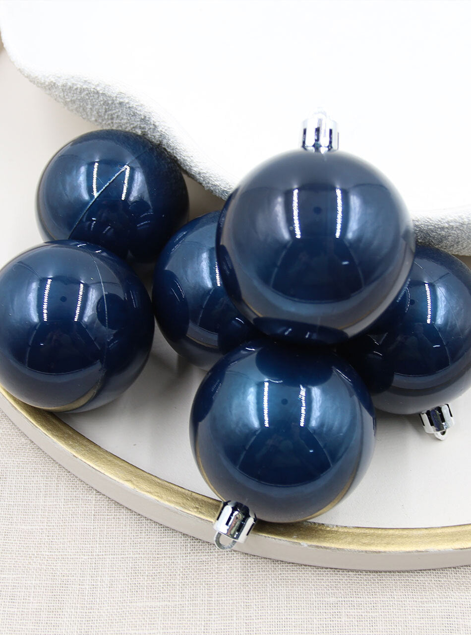 Dark Blue Christmas Baubles 60mm Pearl 6 Pack