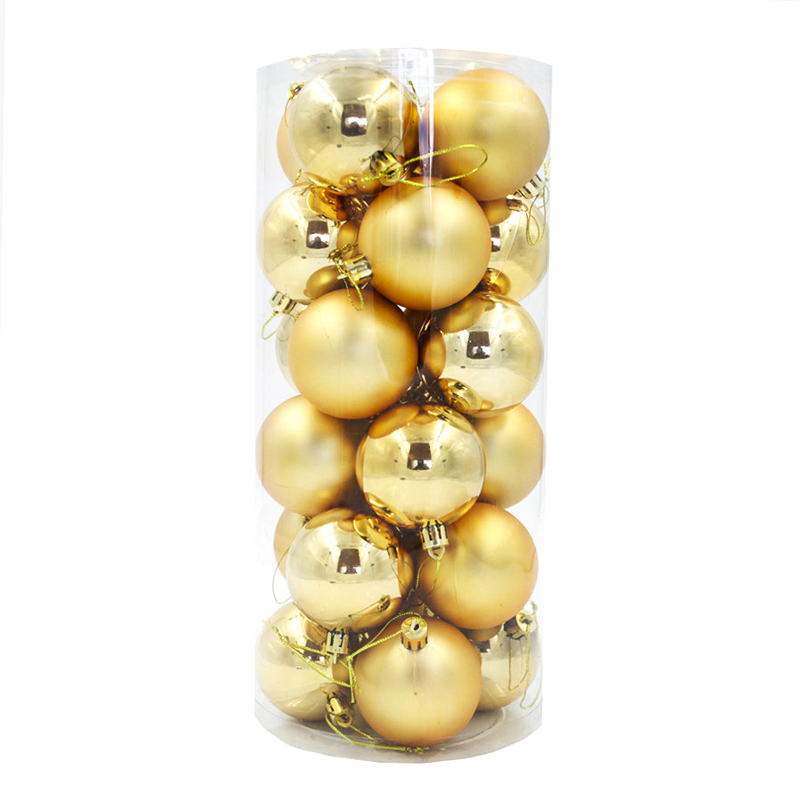 GOLD 80mm Christmas Baubles Gloss Matt 24 Pack