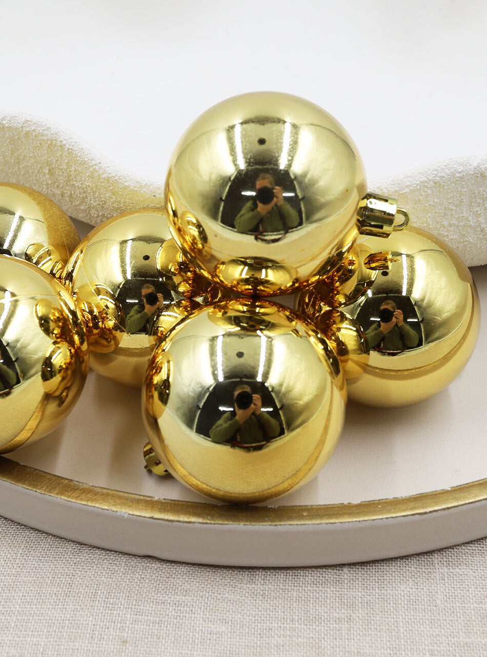 Gold Christmas Baubles 70mm 48 Pack Gloss