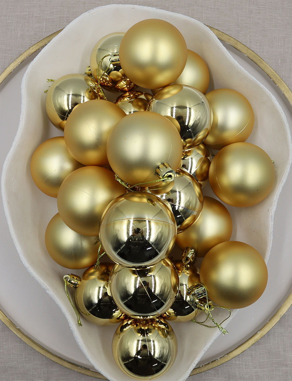 GOLD Christmas Baubles 70mm Gloss Matt 24 Pack