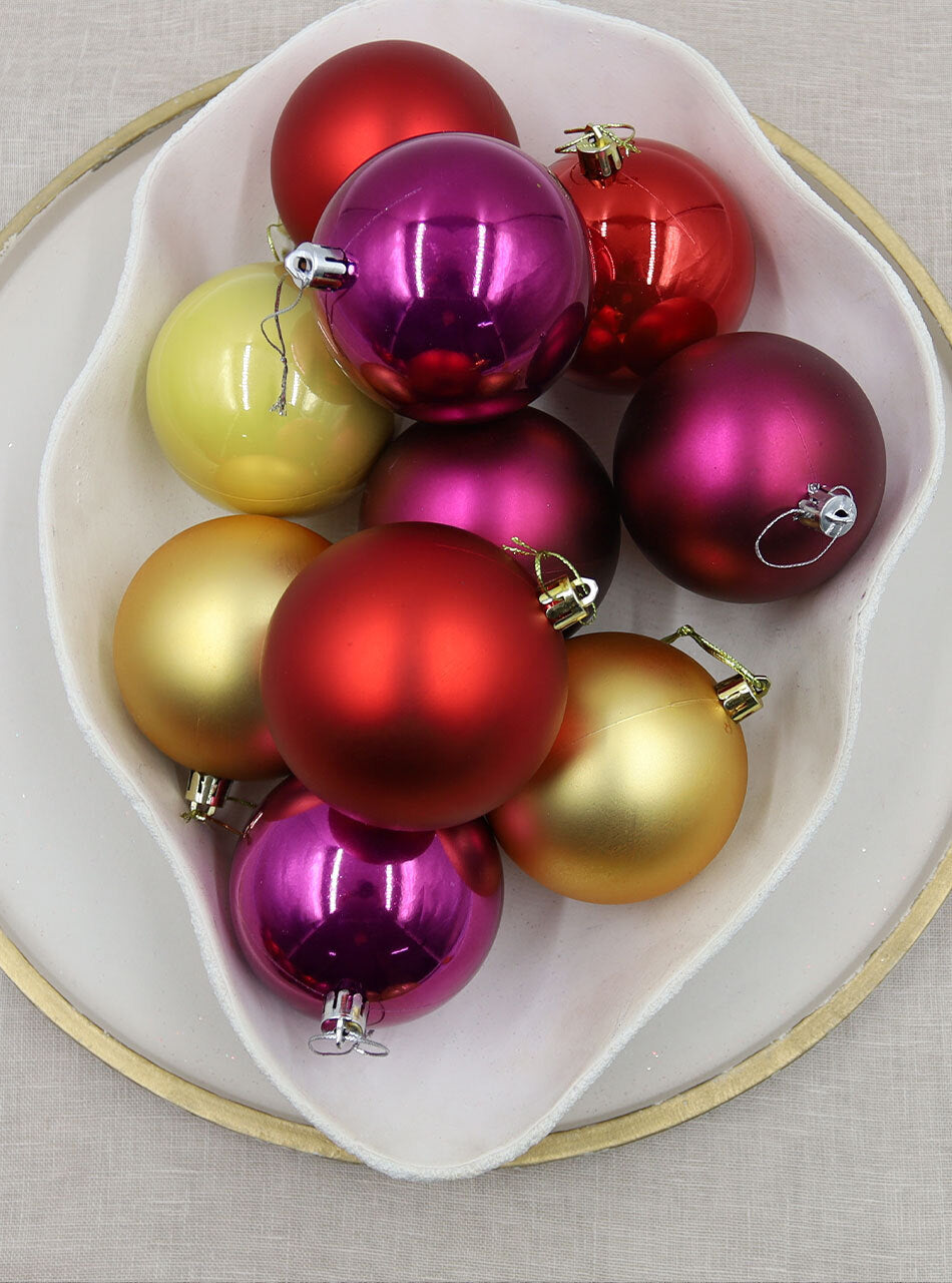 Gold Red Burgundy Christmas Baubles 80mm Packs