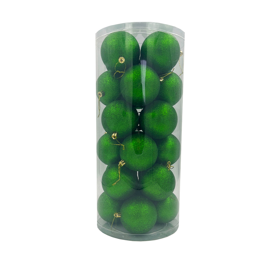 Green Christmas Baubles 80mm Glitter 24 Pack