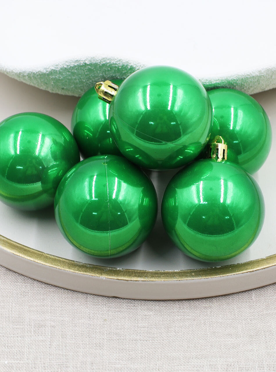 Green Christmas Baubles 70mm Pearl 6 Pack