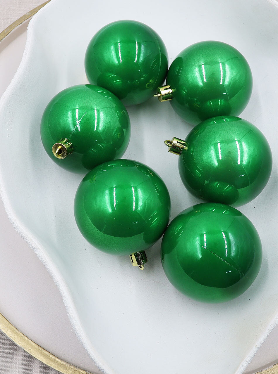 Green Christmas Baubles 80mm Pearl 6 Pack