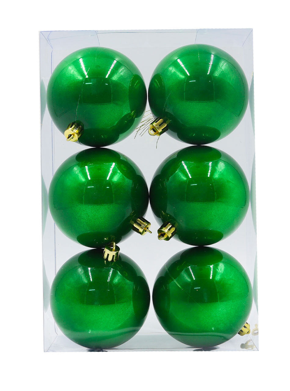 Green Christmas Baubles 80mm Pearl 6 Pack