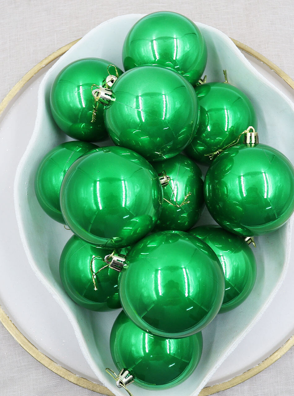 Green Christmas Baubles 80mm Pearl 24 & 48 Packs