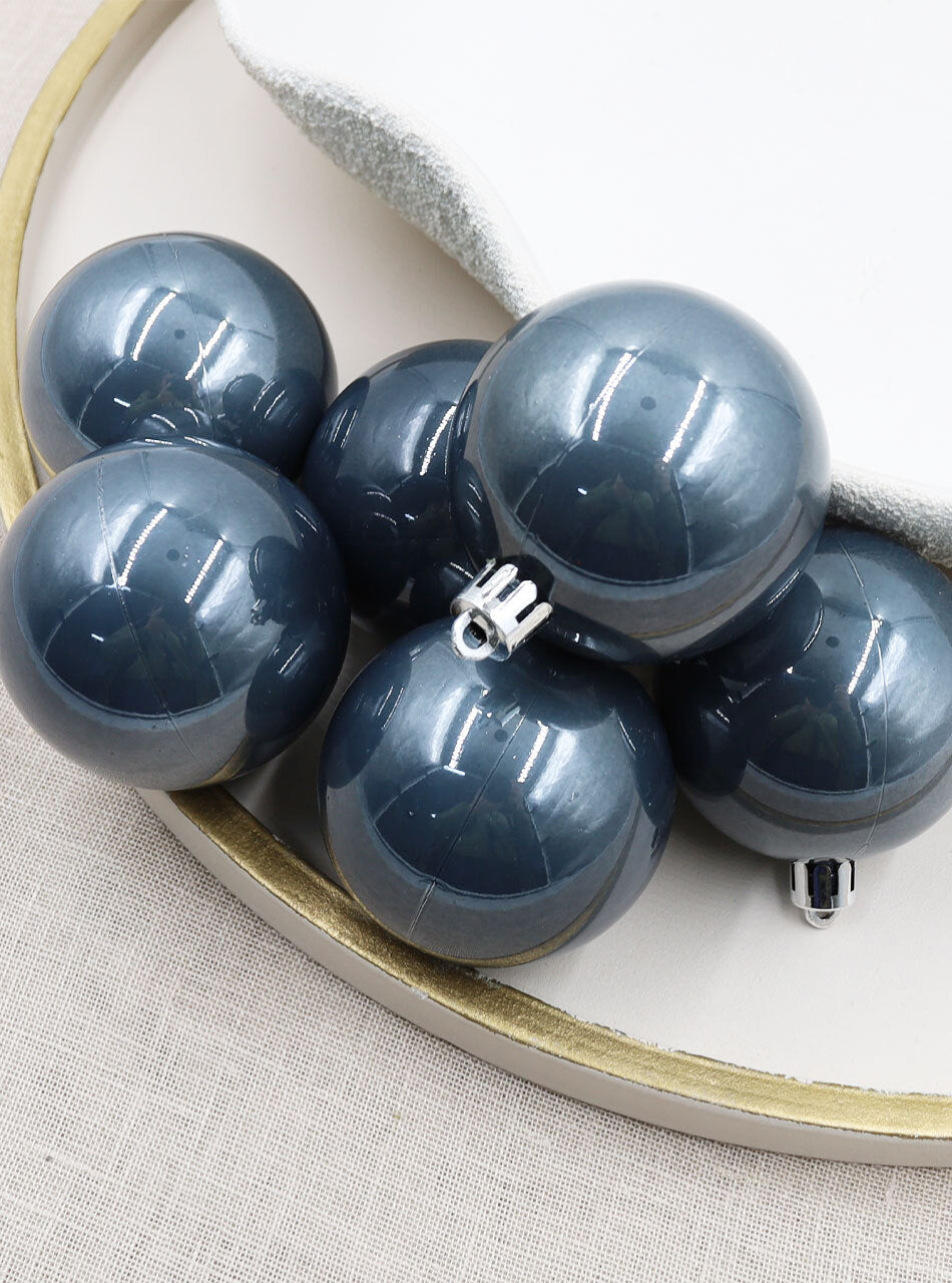GREY Christmas Baubles 60mm Pearl 6 Pack