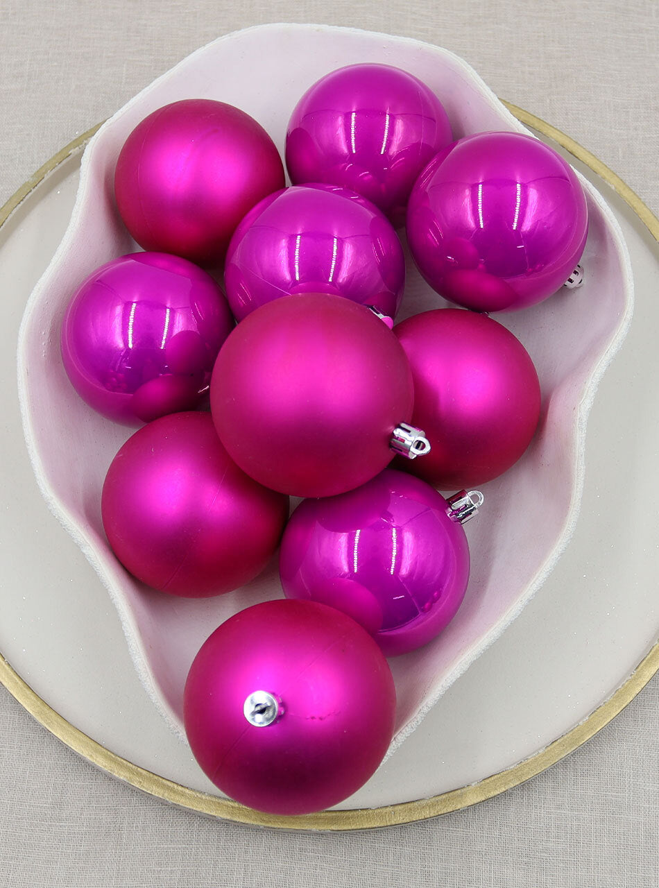 80mm Christmas Baubles Hot Pink Pearl Matt 24 Pack